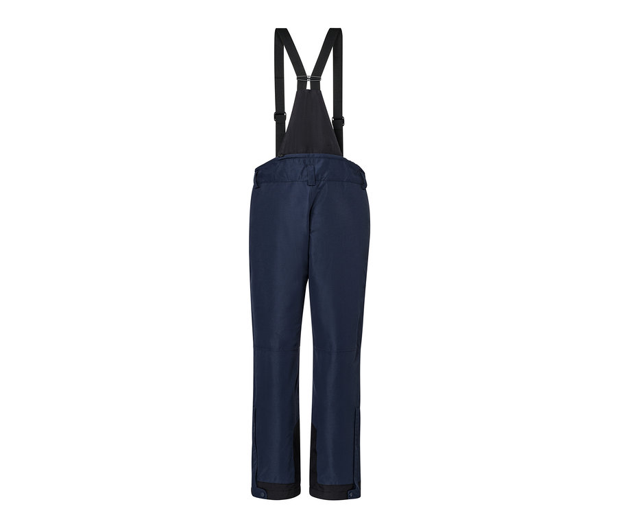 Pantalon de ski bleu avec bretelles noires.