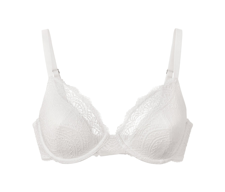 Soutien-gorge à armatures blanc avec de la dentelle.