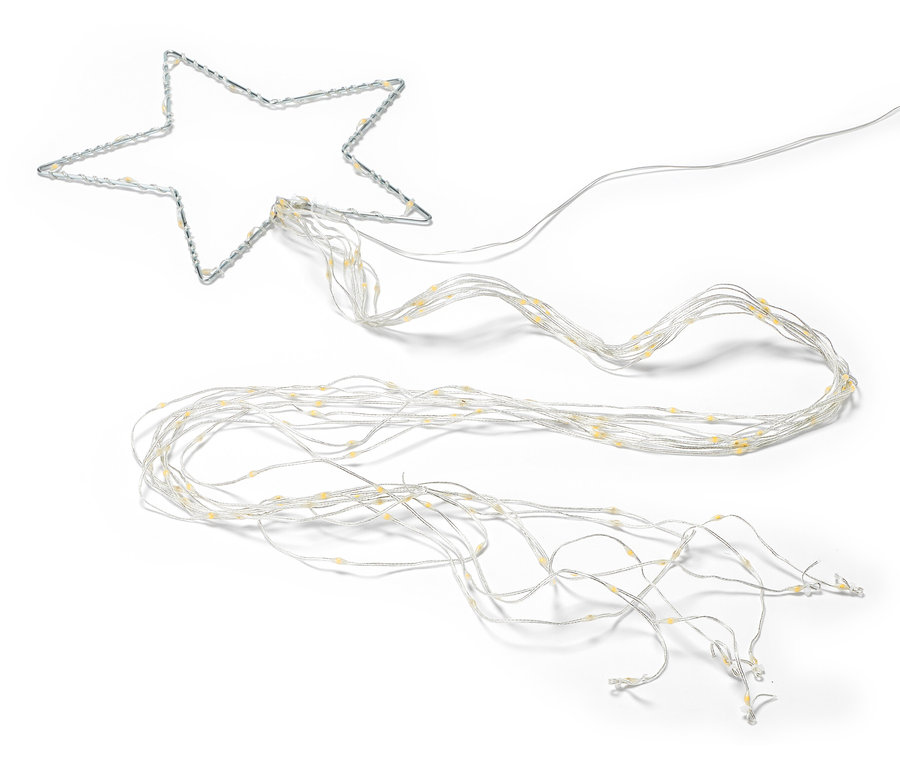 Silhouette LED étoile avec des lumières en cascade sur fond blanc.