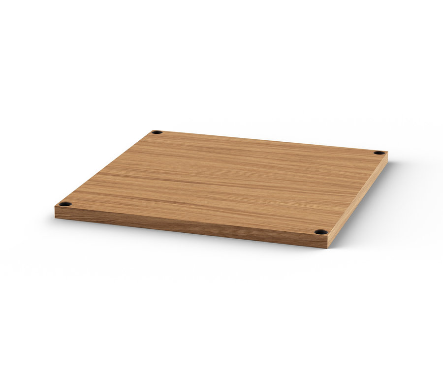 Détail du plateau en bois de la commode étroite en métal « CN3 ».