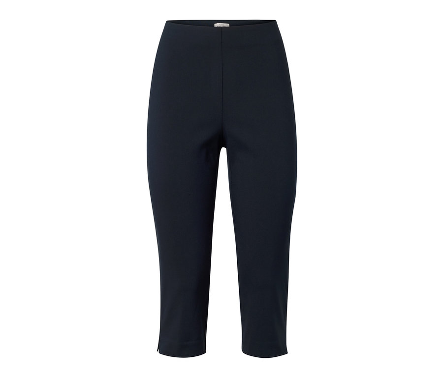 Pantalon 3/4 stretch bleu marine sur fond blanc.