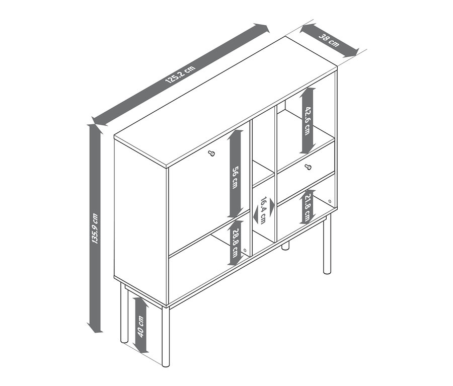 Schéma du secrétaire «Bekeson» avec les dimensions indiquées.