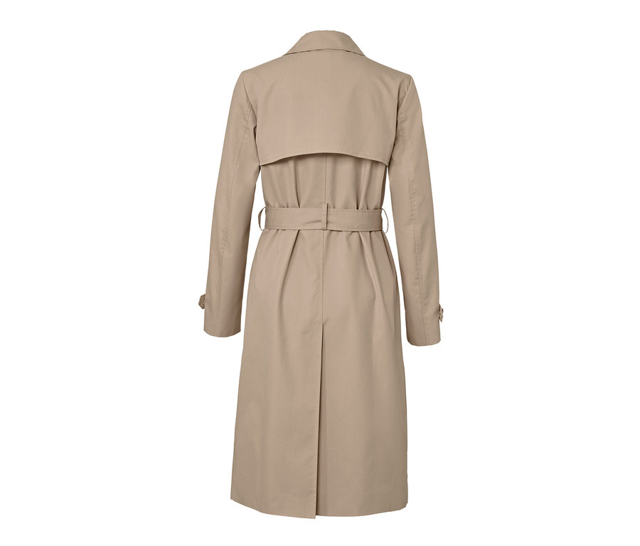 Vue arrière d'un trench-coat beige.