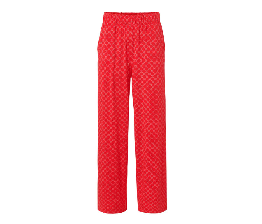 Pantalon palazzo imprimé rouge.