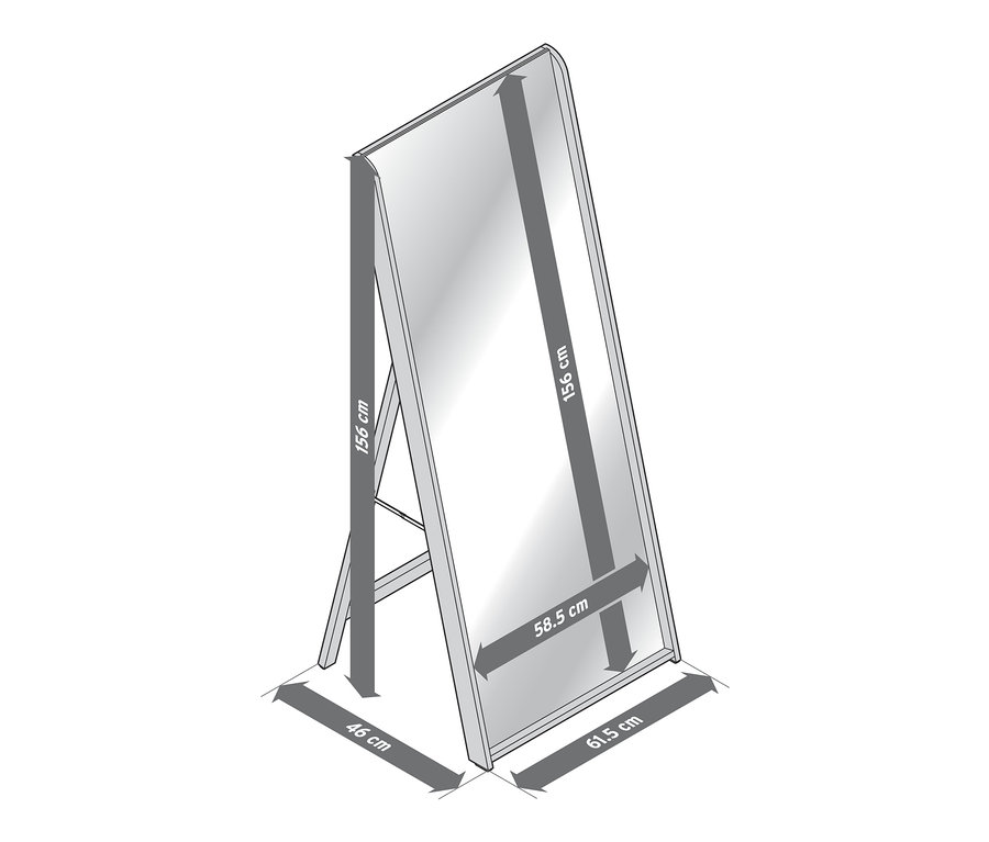 Miroir sur pied avec cadre en bambou et dimensions.