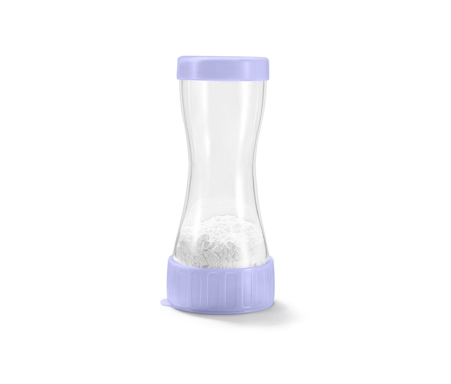 Une saupoudreuse de sucre glace avec des détails violets.