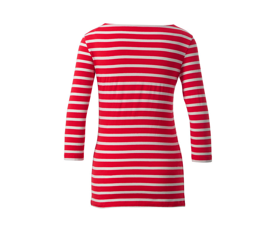 T-shirt rayé manches 3/4, à rayures rouge et blanc.