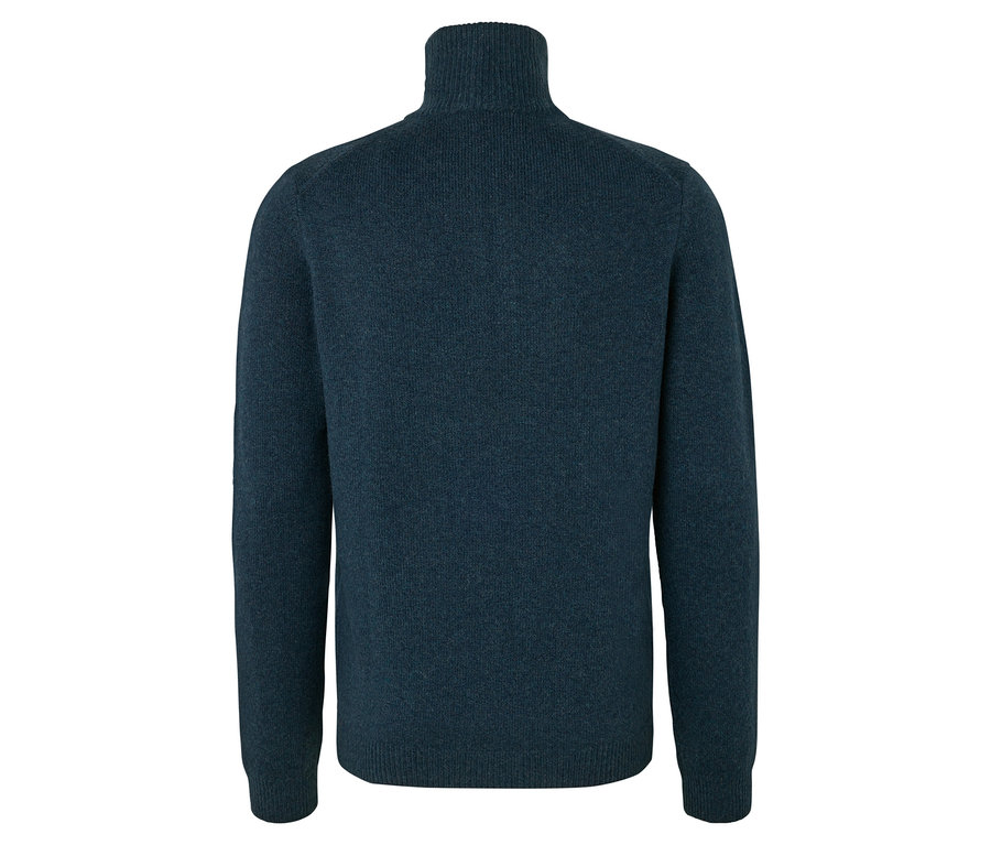 Pull bleu marine à col roulé vu de dos.