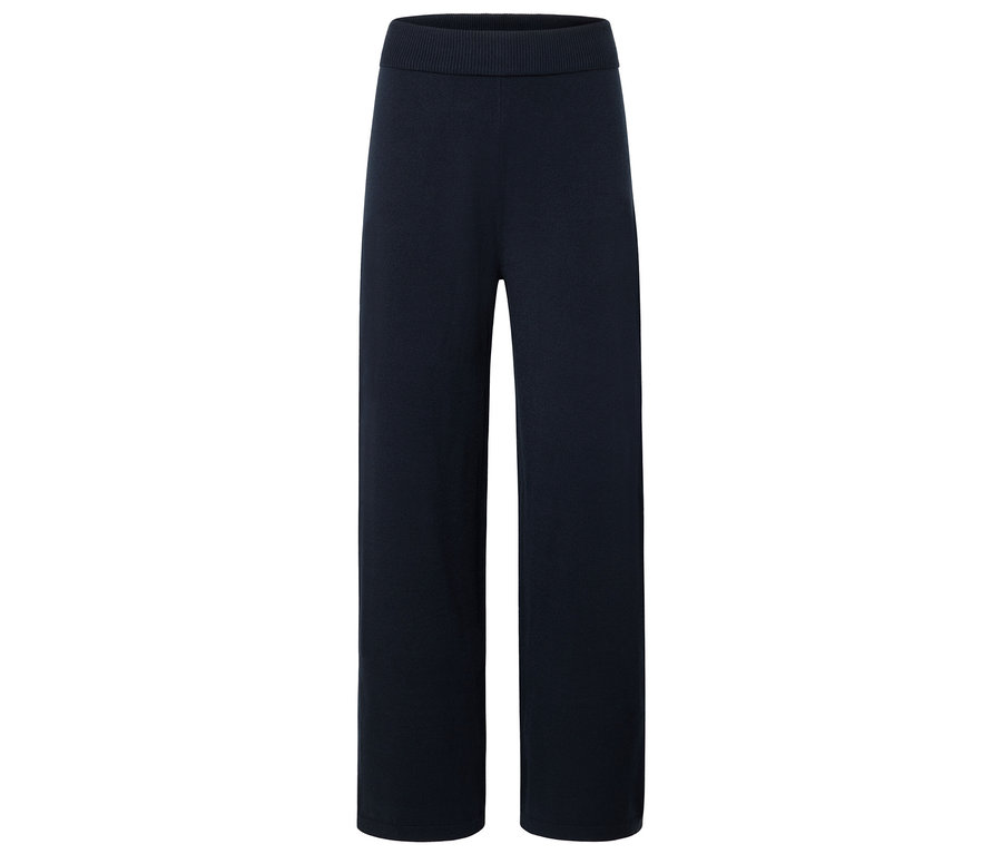 Un pantalon large en tricot bleu marine.
