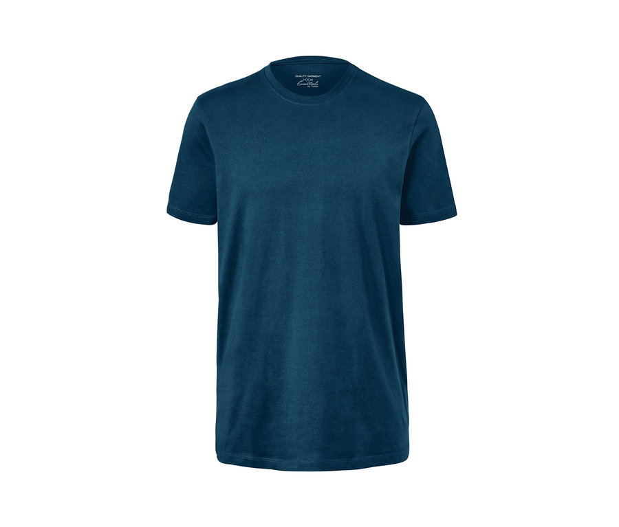 Un t-shirt bleu marine à manches courtes et encolure ronde. 2 t-shirts à encolure ronde.