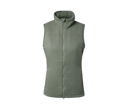 Un gilet matelassé vert « pack light » avec une fermeture éclair au milieu.