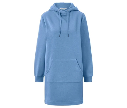 Robe sweat à capuche bleu clair avec poche kangourou.