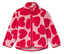 Veste polaire rose zippée avec des coeurs rouges.
