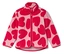 Veste polaire rose zippée avec des coeurs rouges.