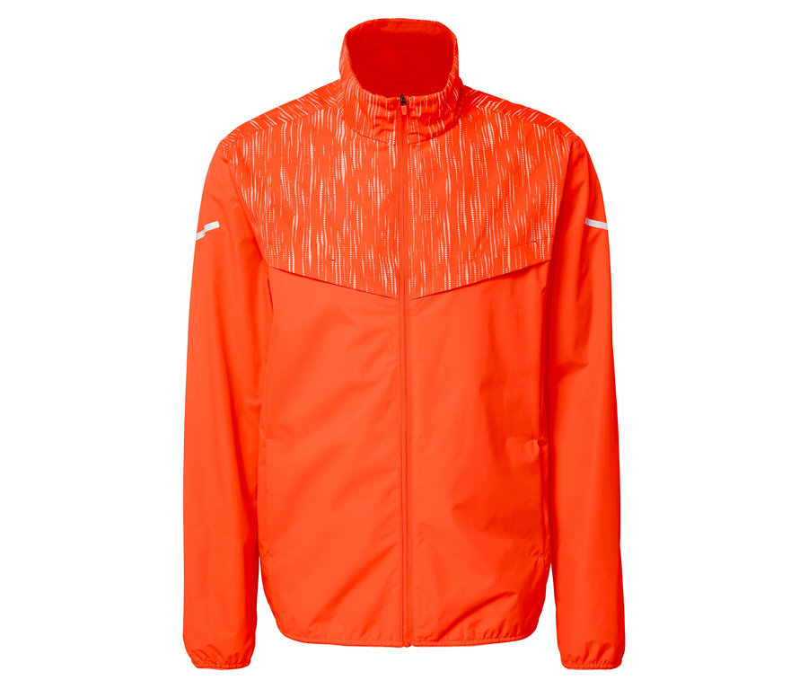 Veste orange avec motif sur le haut.