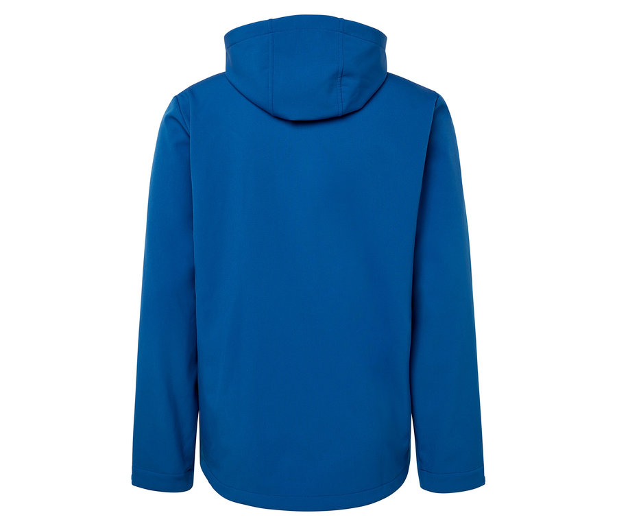 Vue arrière d'une veste à capuche bleue.