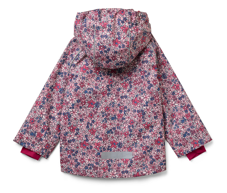 Veste rose à fleurs avec capuche, vue arrière.