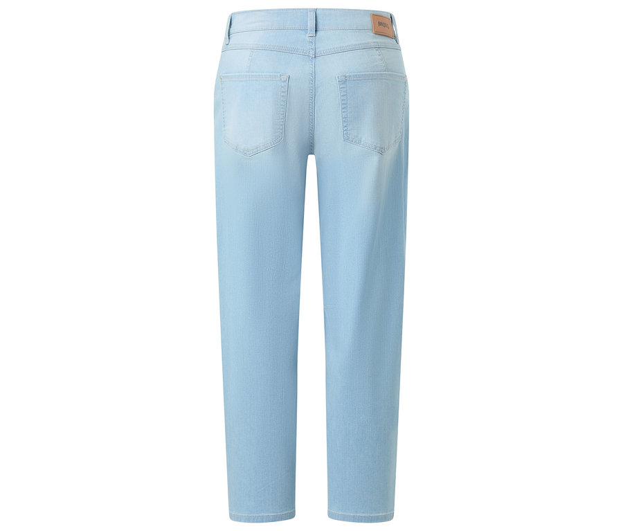 Vue arrière d'un jean bleu clair à jambe droite.