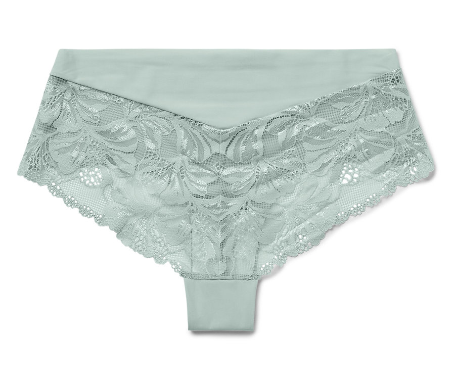 Culotte turquoise pour femme avec détails en dentelle sur fond blanc.