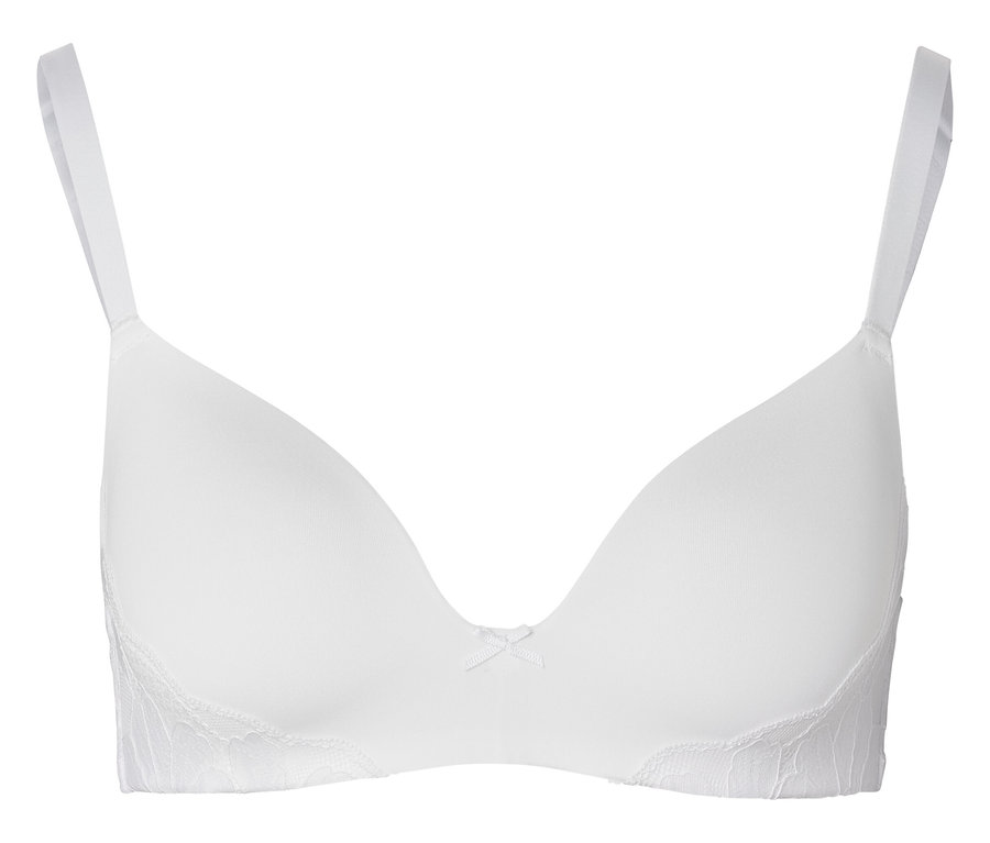Soutien-gorge blanc à armatures et dentelle.