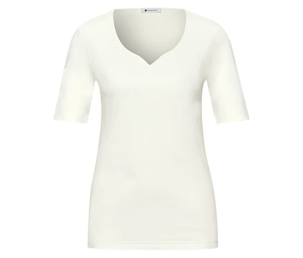 T-shirt blanc Street One à manches courtes et col en V.