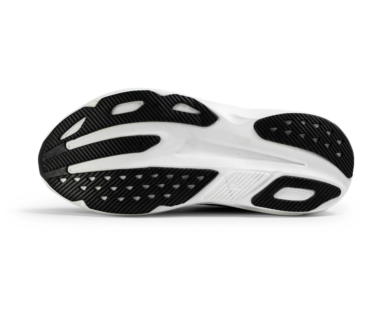 Semelle d'une sneaker pour homme FILA Retron noire et blanche, avec une bande de roulement noire et une semelle intermédiaire blanche.