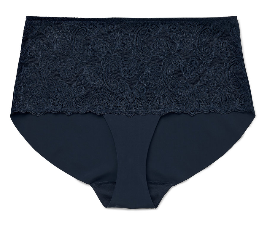 Une culotte taille haute en dentelle bleu marine pour femme.