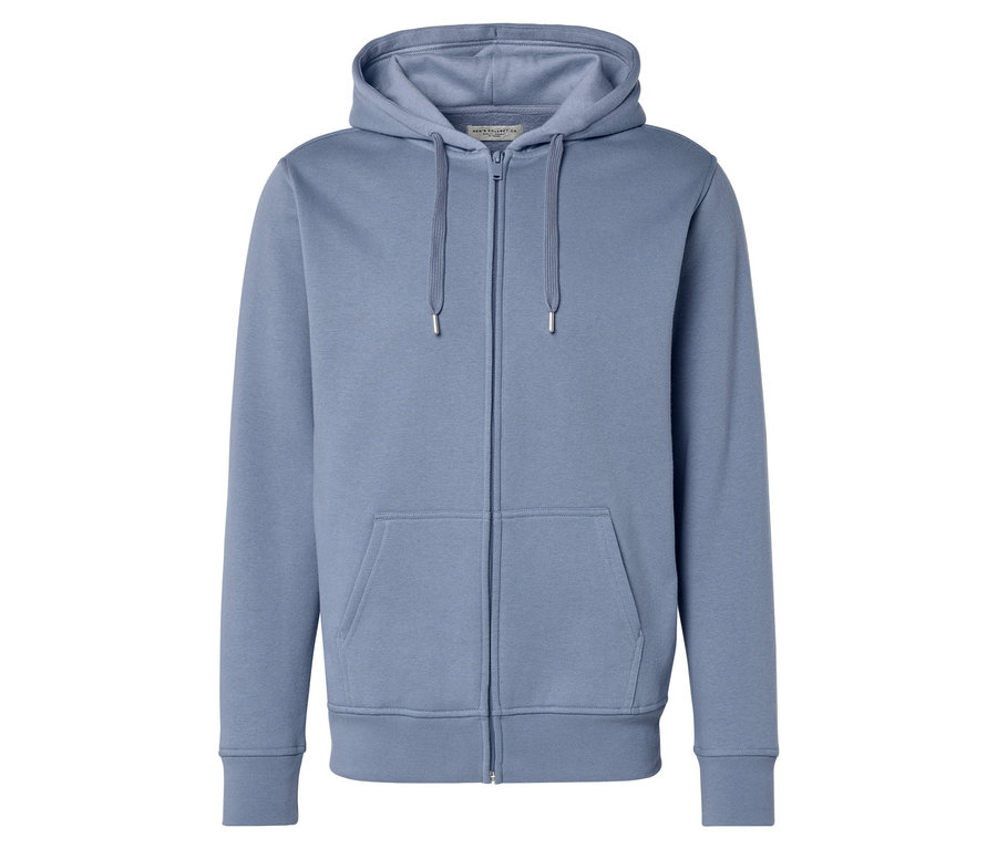 Sweat à capuche bleu clair avec fermeture éclair et poche kangourou.