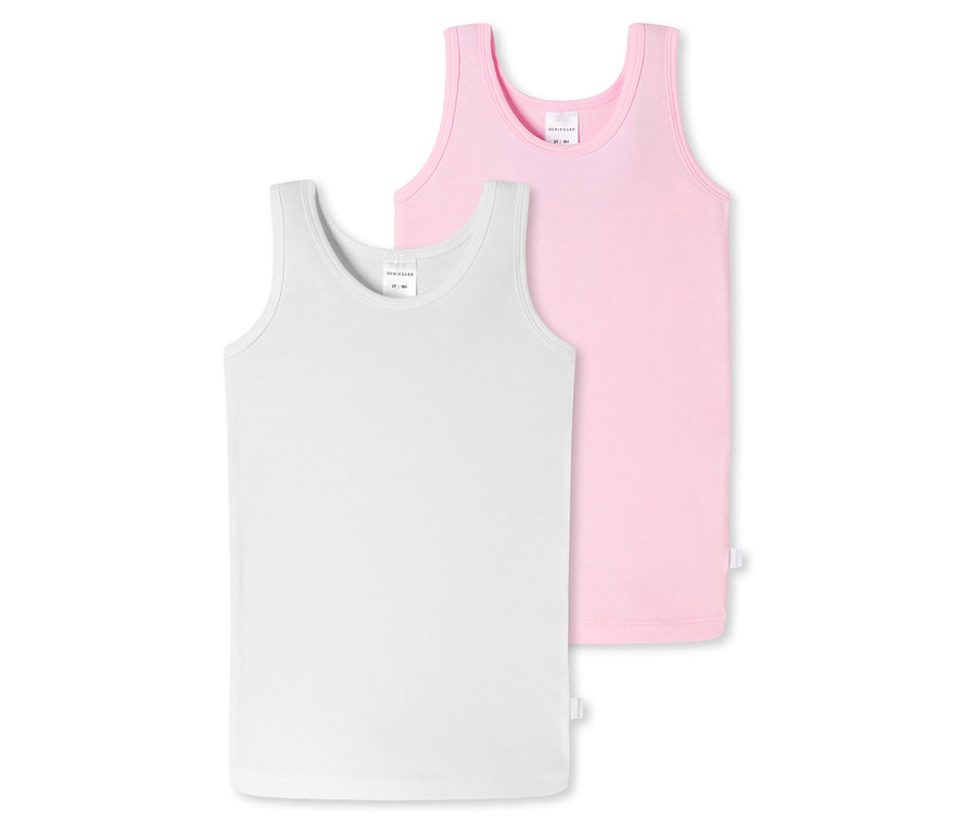 Deux débardeurs, un blanc et un rose, sont superposés.