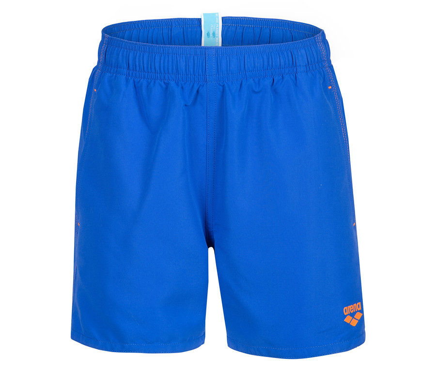 Short de bain bleu avec logo Arena orange.