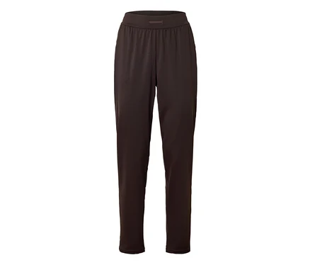 Pantalon de sport marron foncé avec taille élastique, posé à plat sur un fond blanc.
