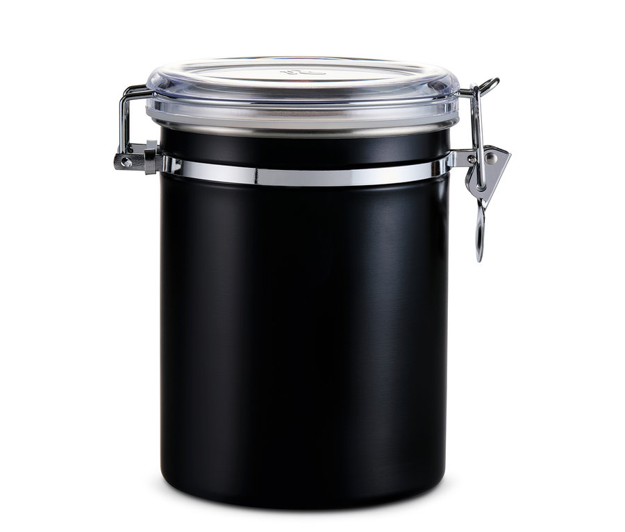 Une boîte à arômes noire avec un couvercle transparent.