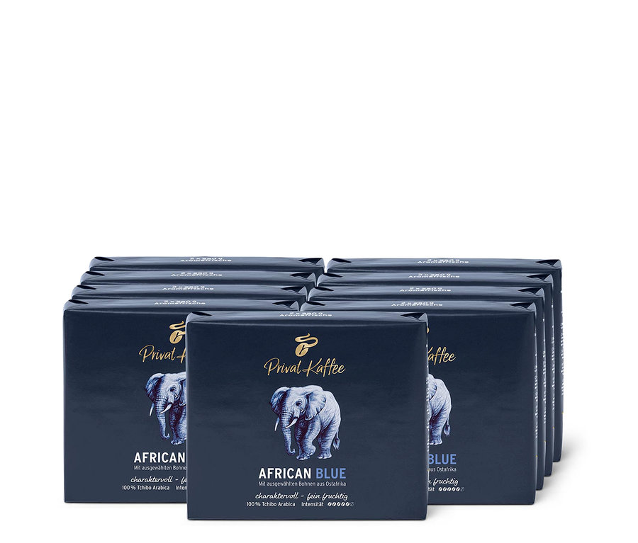 Neuf paquets de café moulu Privat Kaffee African Blue – 500 g.