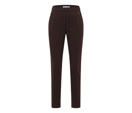 Pantalon en jersey CECIL, marron. Pantalon en jersey marron foncé avec taille élastique et cordon de serrage.