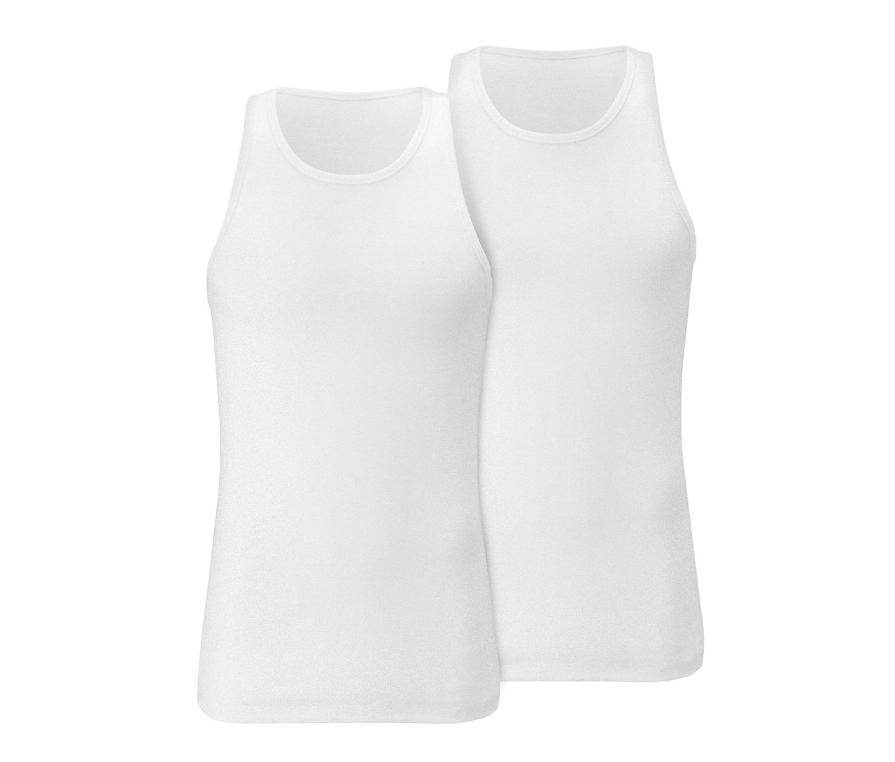 Deux maillots de corps blancs côtelés sont superposés.