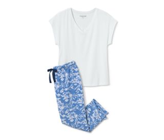 Blanc, bleu à imprimé floral intégral blanc