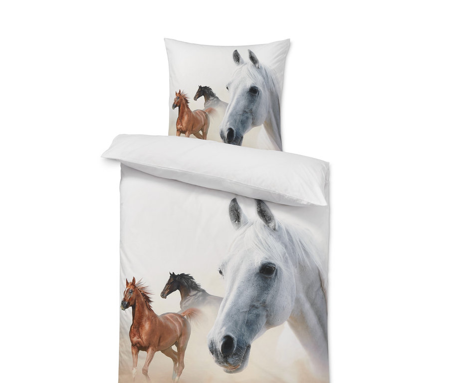 Parure de lit en percale avec cheval, taille normale.