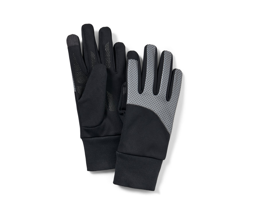 Une paire de gants coupe-vent avec parementure réfléchissante.