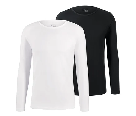 Deux maillots de corps à manches longues : un blanc et un noir.