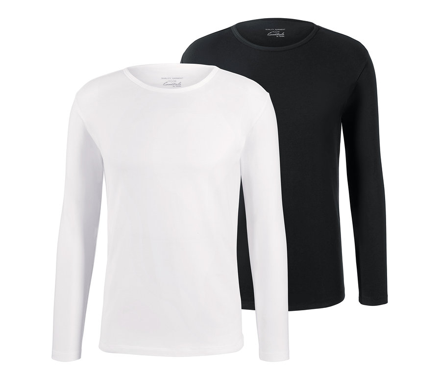 Deux maillots de corps à manches longues : un blanc et un noir.