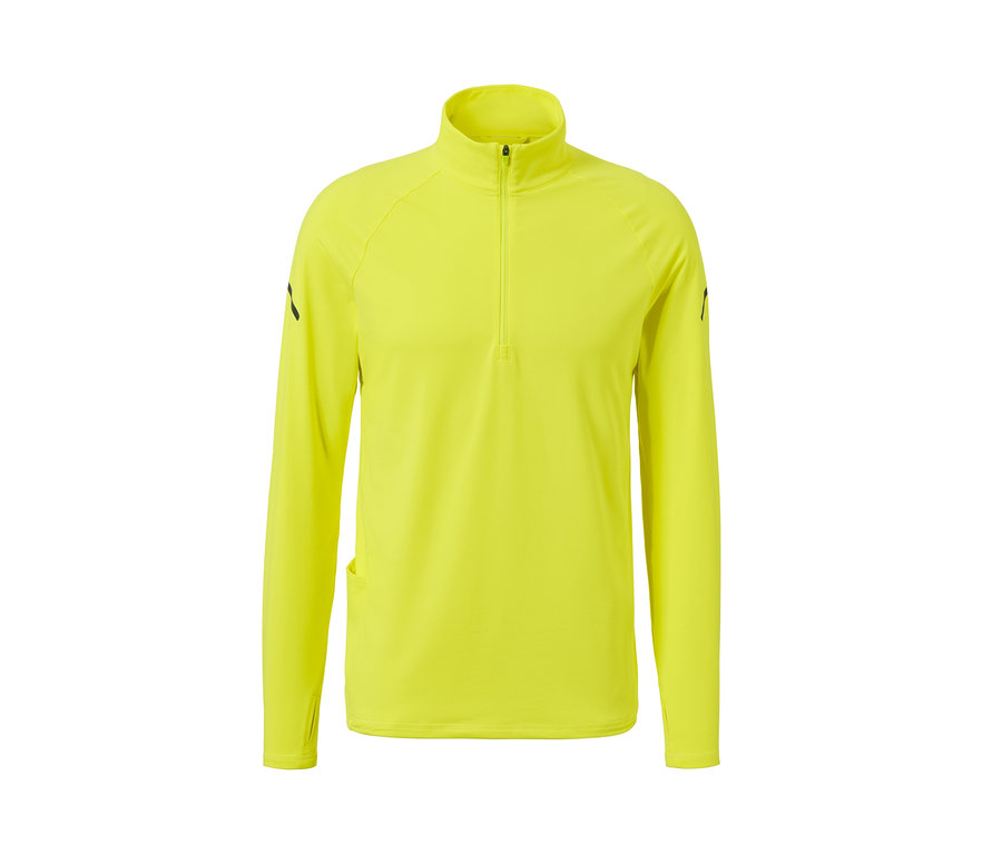 T-shirt fonctionnel thermique jaune fluo à manches longues et fermeture éclair courte.