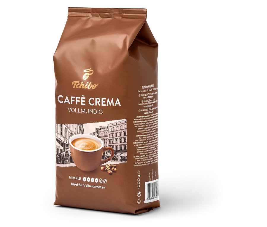 Paquet de Caffè Crema Vollmundig (intense) en grains – 1 kg de Tchibo.