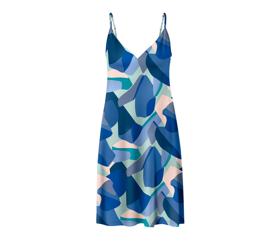 Une nuisette bleue à motifs abstraits.