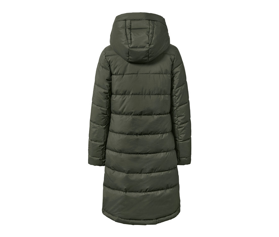 Manteau matelassé kaki vu de dos.
