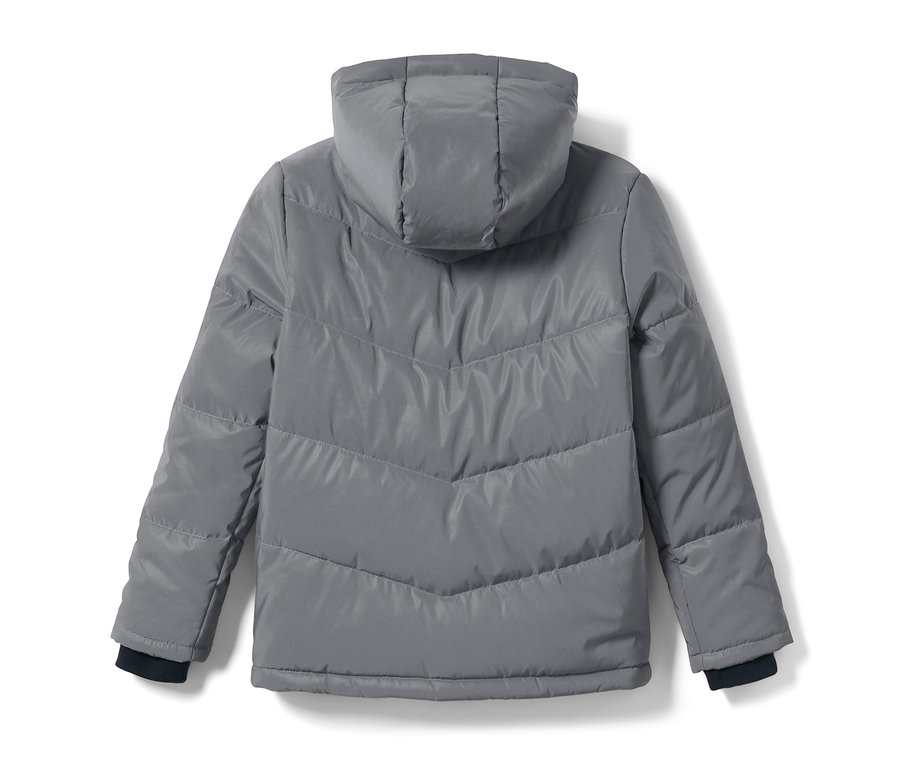 Vue arrière d'une veste matelassée réfléchissante pour enfant.