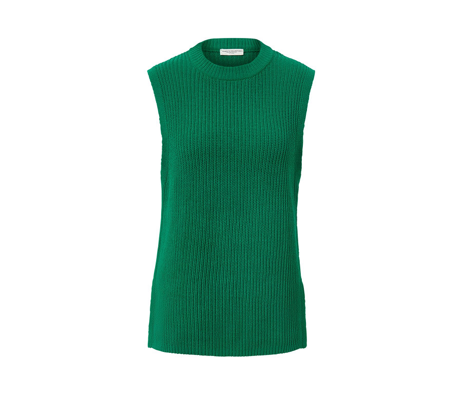 Pull sans manches en grosse maille vert.