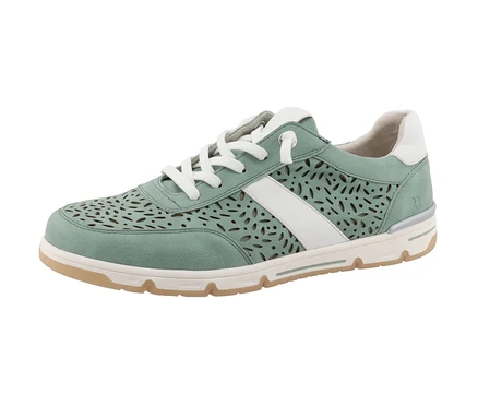 Gros plan sur les baskets Romika, PU menthe.