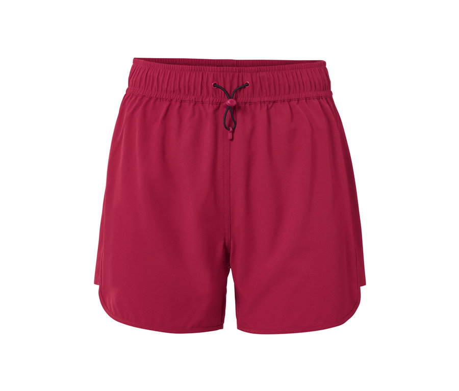 Short de bain rose baie avec taille élastique et cordon de serrage.