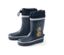 Bottes de pluie bleues avec un chien.