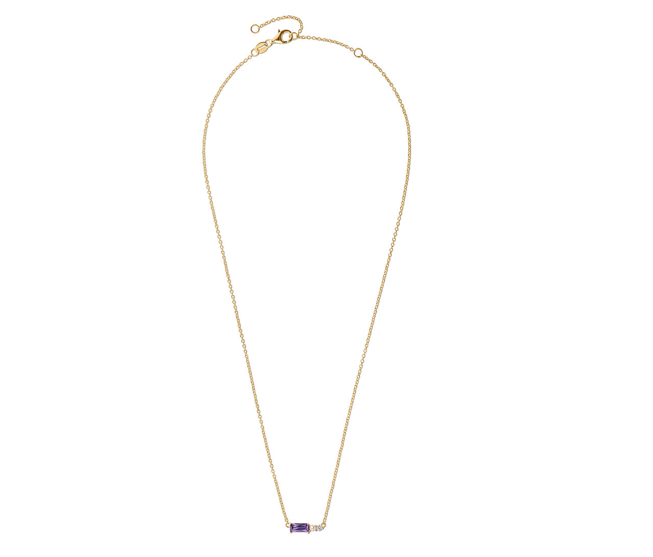 Chaîne en argent 925 dorée avec des pierres violettes et blanches.
